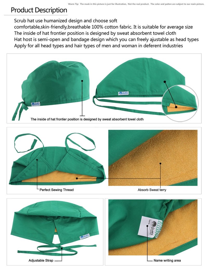 GUOER Women's and Men's Scrub Cap Scrub Hat One Size Multiple Color (Green01P) - Image 3